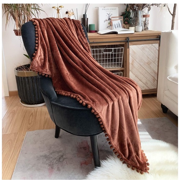 Sunflower Yellow Pompom Fringe Chic Cozy Soft Throw Blanket/Cover - Picture 13 of 16